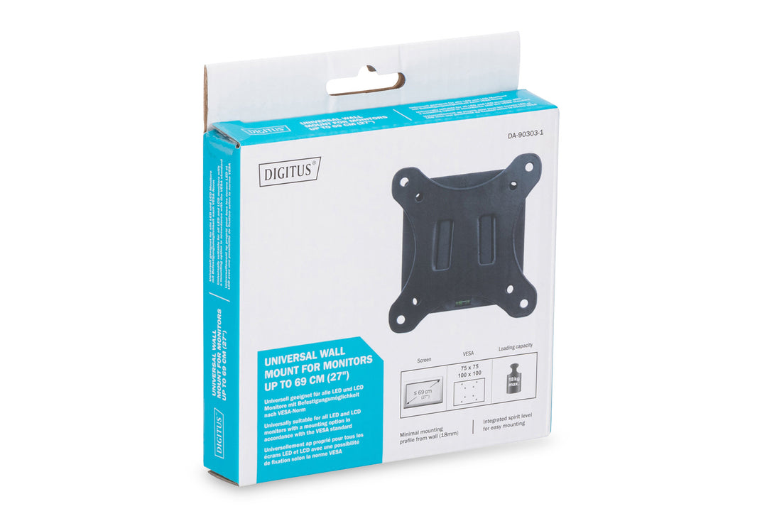 Digitus Ekran Taşıyabilen Sabit Askı Aparatı, Maksimum 81 Cm, 32 İnç Ekran, Maksimum Yük Kapasitesi 18kg, VESA 100 X 100mm, Duvara Monte Edilebilir, Siyah Renk, Su Terazili (DA-90303-1) 2