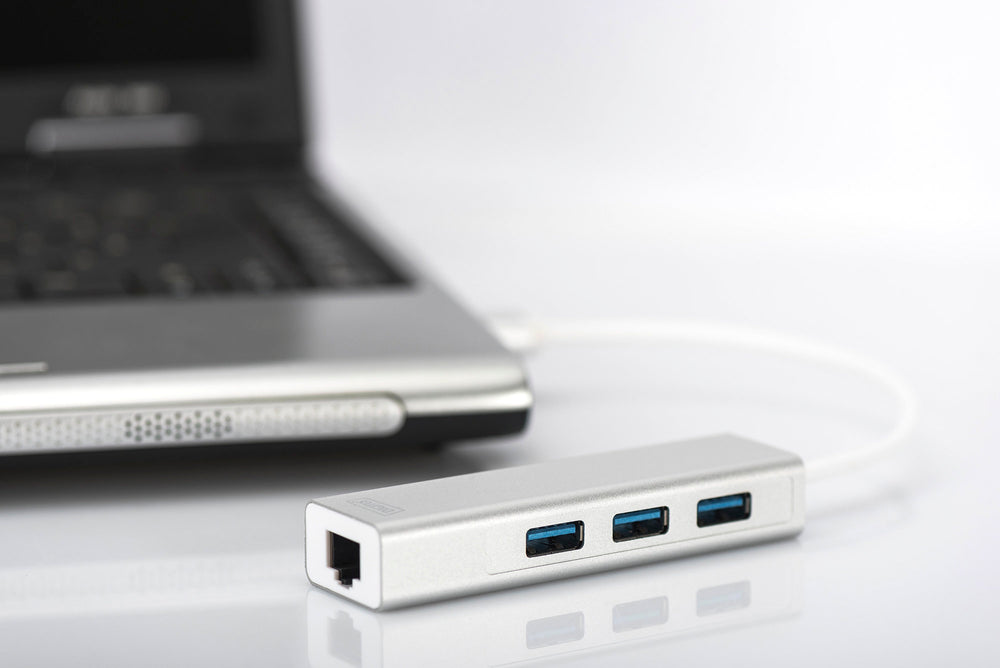 Digitus 3 Port USB 3.0 Hub &amp;Amp; USB 3.0 Gigabit Ethernet Adaptörü, 1 X 10/100/1000 RJ45 Dişi Yuva, 1 X USB-A Erkek Konnektör Kablolu 20 Cm, 3 X USB 3.0 USB-A Dişi Konnektör, Alüminyum, Mac Ve Windows Destekler (DA-70250-1) 2