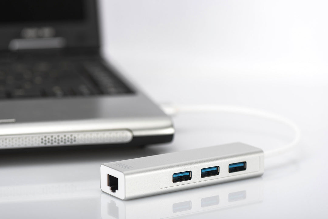 Digitus 3 Port USB 3.0 Hub &amp;Amp; USB 3.0 Gigabit Ethernet Adaptörü, 1 X 10/100/1000 RJ45 Dişi Yuva, 1 X USB-A Erkek Konnektör Kablolu 20 Cm, 3 X USB 3.0 USB-A Dişi Konnektör, Alüminyum, Mac Ve Windows Destekler (DA-70250-1) 2