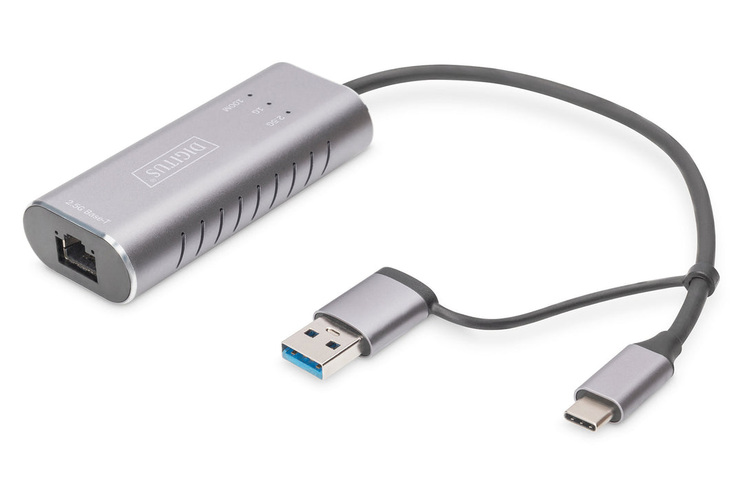 Digitus USB Tip C™ Gigabit Ethernet Adaptörü 2.5G, USB-C™ + USB-A (USB 3.1/3.0) (DN-3028)