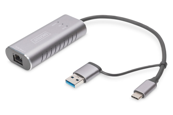 Digitus USB Tip C™ Gigabit Ethernet Adaptörü 2.5G, USB-C™ + USB-A (USB 3.1/3.0) (DN-3028)