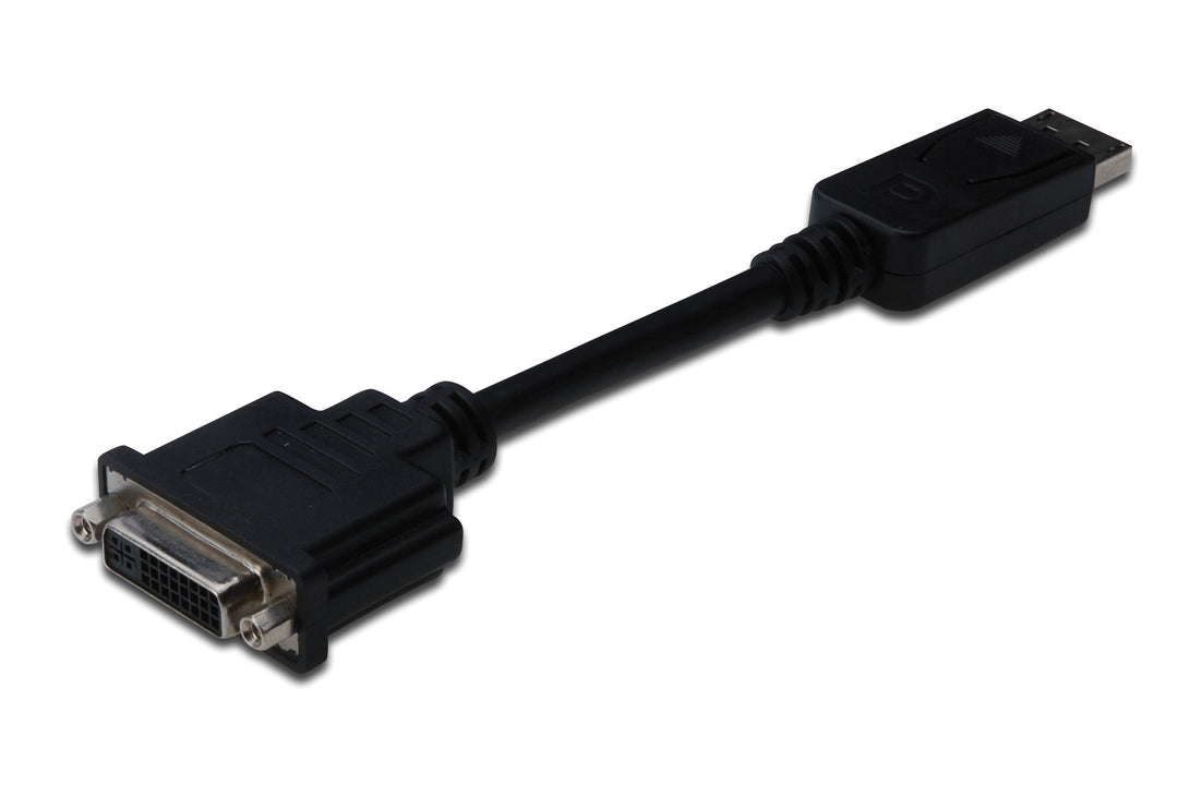 Assmann DisplayPort (DP) DVI-I Adaptörü, Kablolu, DP Erkek - DVI-I (24+5) Dişi, 0.15 Metre, Kilit Mekanizmalı, DP 1.2 Uyumlu, 2x Zırhlı, UL, Nikel Kaplama, Siyah Renk (AK-340401-001-S)