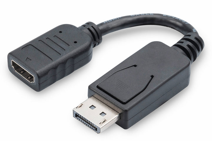 Digitus DisplayPort (DP) HDMI Adaptörü, Kablolu, DP Erkek - HDMI Tip A Dişi, AWG: 28, Çift Kat Zırhlı, 0.15 Metre, Kilit Mekanizmalı, DP 1.1a Uyumlu, Siyah Renk (AK-340400-001-S)