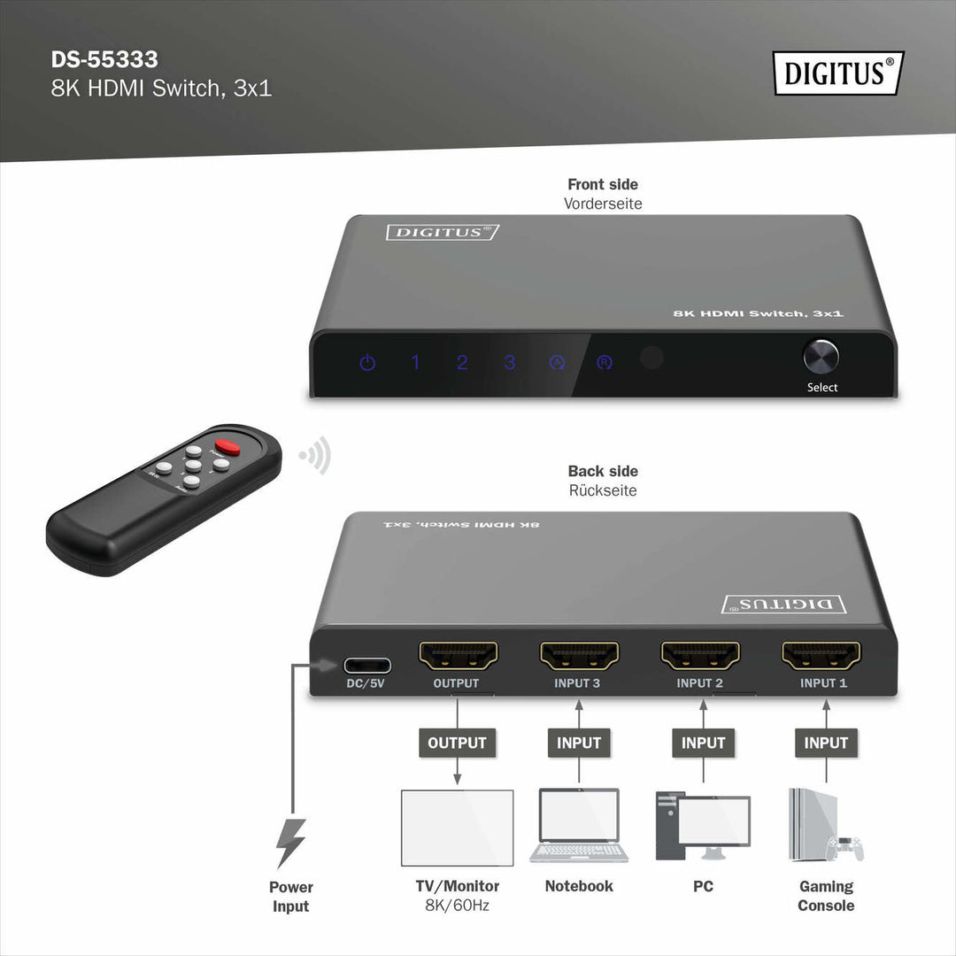 Digitus 8K HDMI Switch, 3x1 (DS-55333) 6