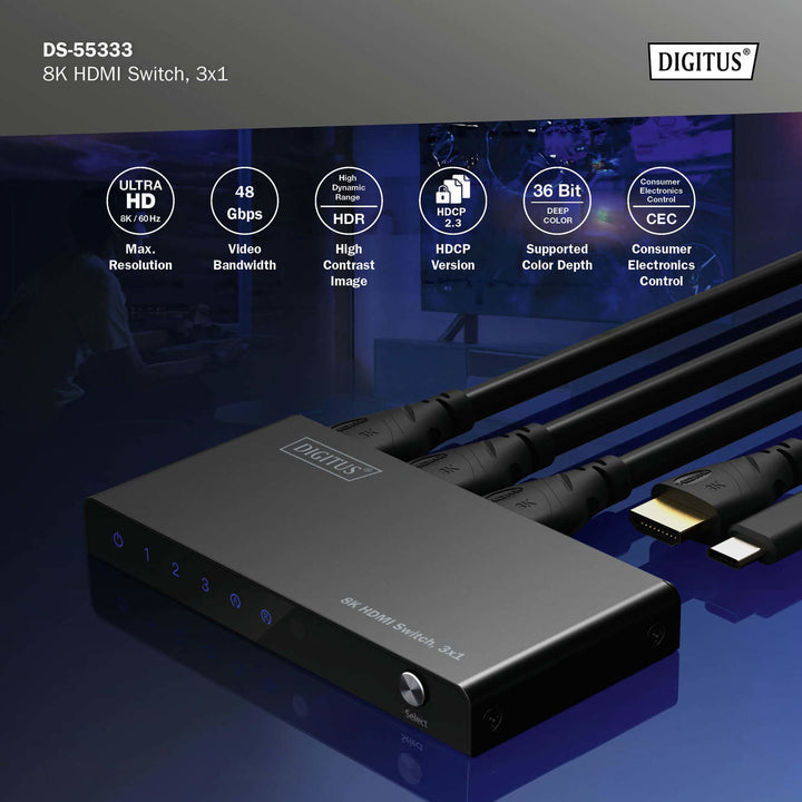 Digitus 8K HDMI Switch, 3x1 (DS-55333) 9