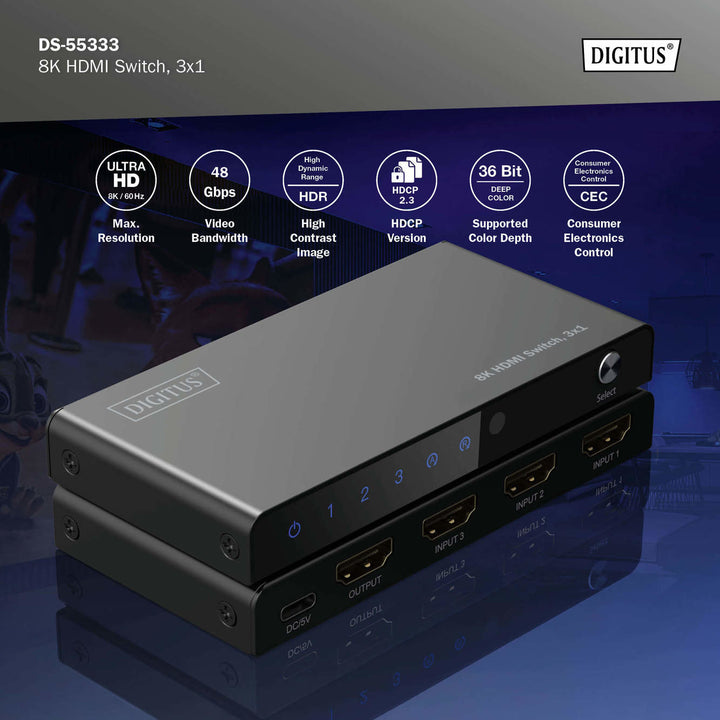 Digitus 8K HDMI Switch, 3x1 (DS-55333) 10