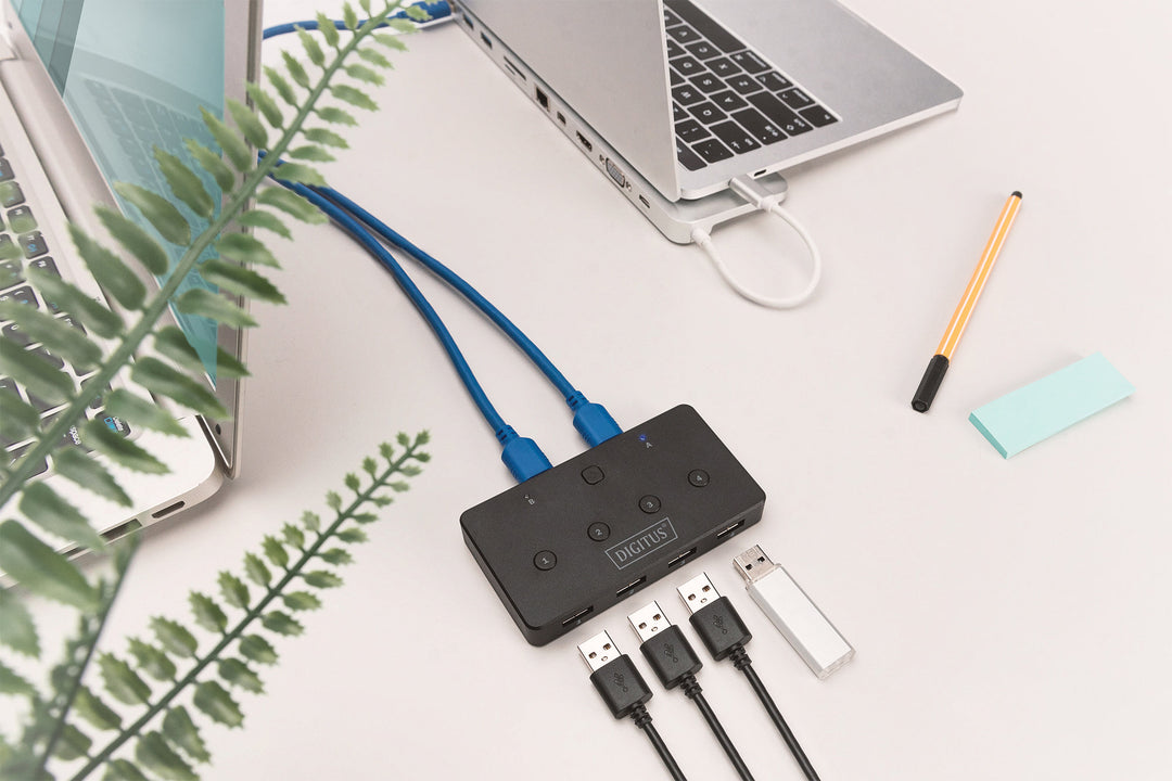Digitus USB Arayüzüne Sahip Cihazları Paylaştıran Switch, USB 3.0, 2 PC, 4 USB Cihaz, Düğme İle Geçiş, Güç Adaptörü Gerektirmez (DA-73301) 5