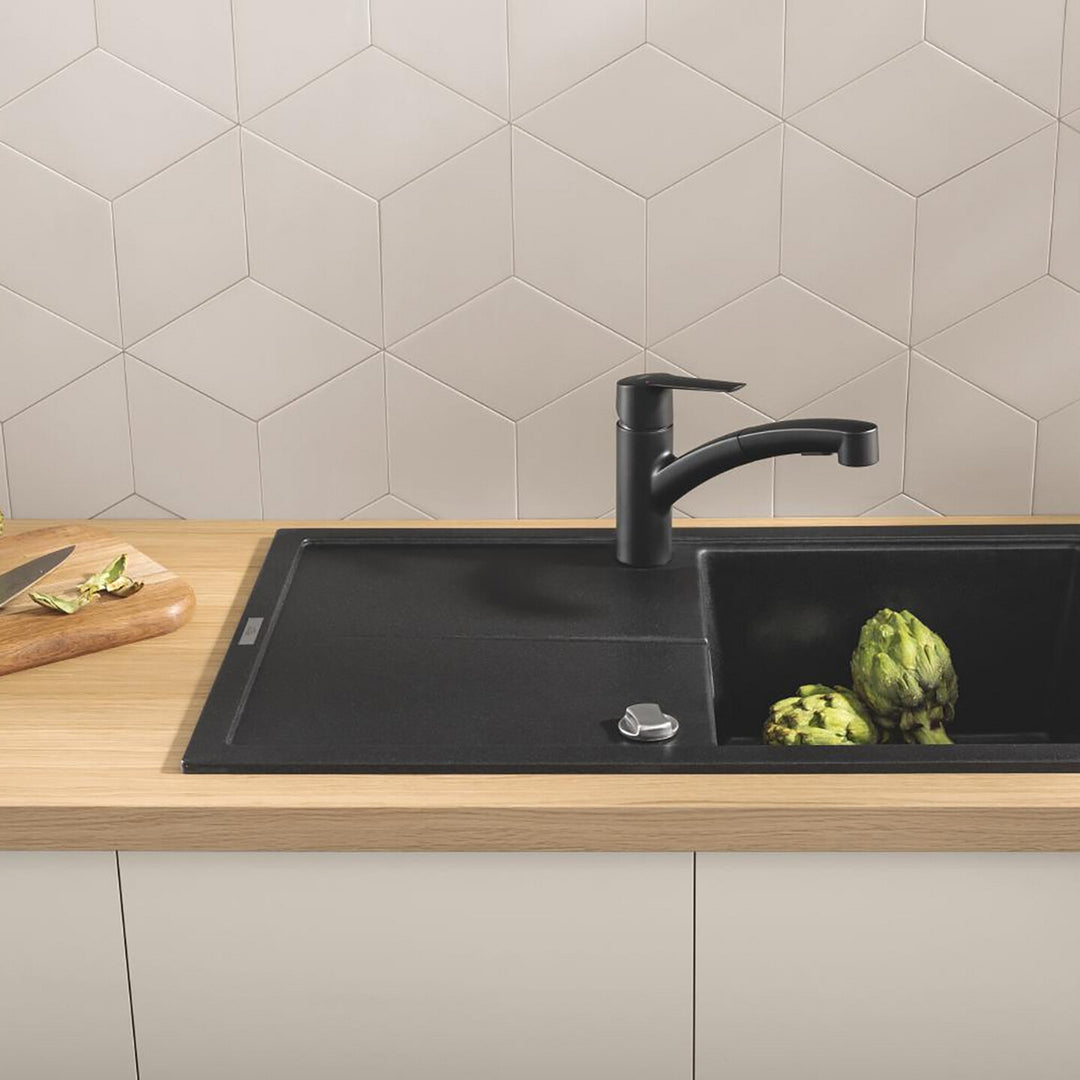 Grohe Start Siyah Spiralli Yatık Borulu Eviye Bataryası 3