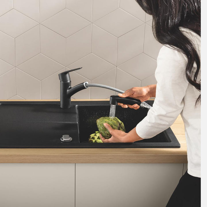 Grohe Start Siyah Spiralli Yatık Borulu Eviye Bataryası 4