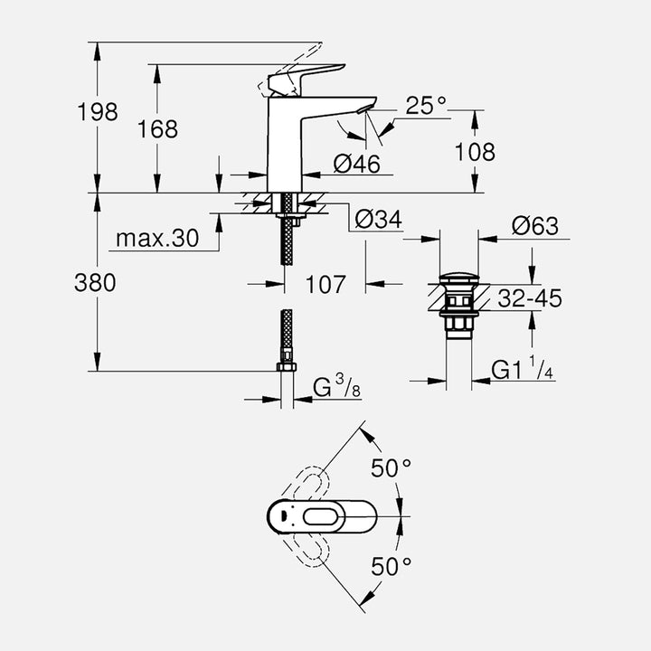 Grohe Start Loop Orta Boy Lavabo Bataryası 4