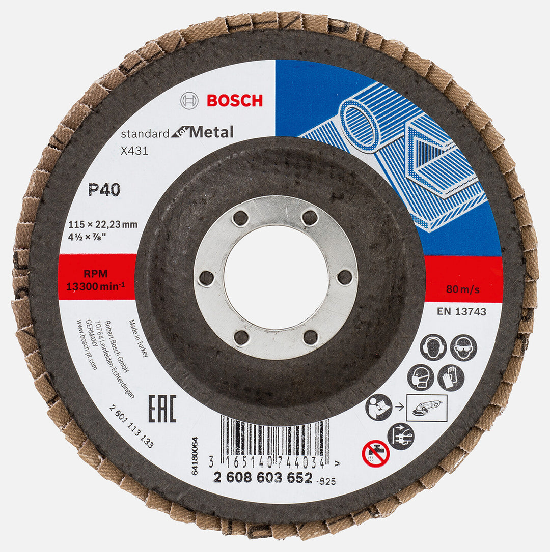 Bosch 115 mm 40 Kum Standard Seri Metal İçin x431 Aluminyumoksit Flap Zımpara Diski