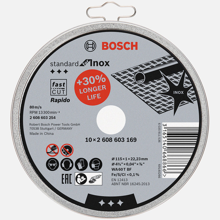 Bosch 115x1,0mm Standard Seri Düz Inox (Paslanmaz Çelik) Kesme Diski (Taş)Rapido 10`Lu 2