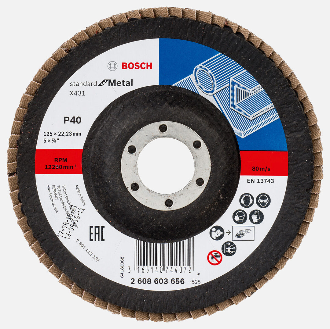 Bosch 125 mm 40 Kum Standard Seri Metal İçin x431 Aluminyumoksit Flap Zımpara Diski