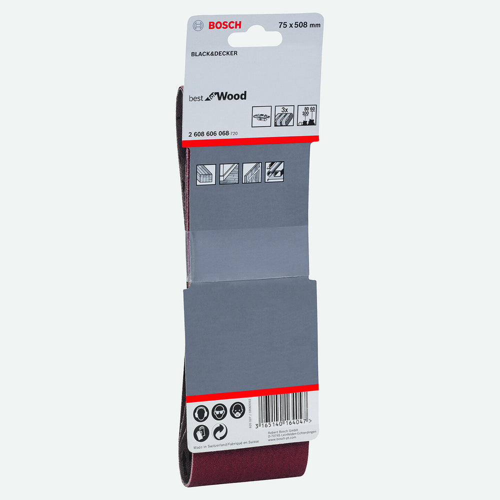 Bosch Dıy Zımpara 75x508 mm K60/80/100 Deliksiz 3`lü 2