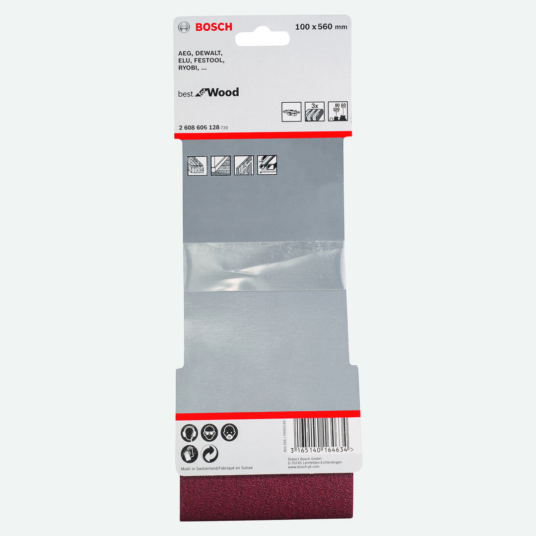 Bosch Dıy Zımpara 100x560 mm K60/80/100 Deliksiz 3`lü 2