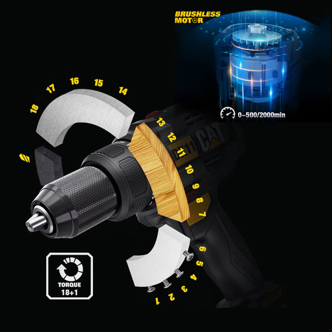 CAT DX11 18V 2.0 Ah Li-ion Çift Akülü Kömürsüz Profesyonel Şarjlı Matkap 9