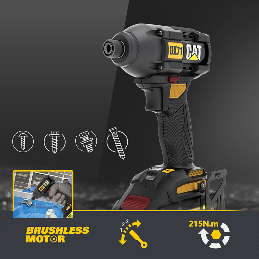 CAT DX71 18Volt 2.0Ah Li-ion Çift Akülü 215Nm Kömürsüz Profesyonel Şarjlı Darbeli Tornavida 2