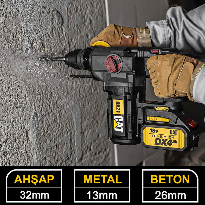 CAT DX21 18Volt 4.0Ah 2.2J Li-ion Çift Akülü Şarjlı Kömürsüz Profesyonel SDS-Plus Pnömatik Kırıcı Delici