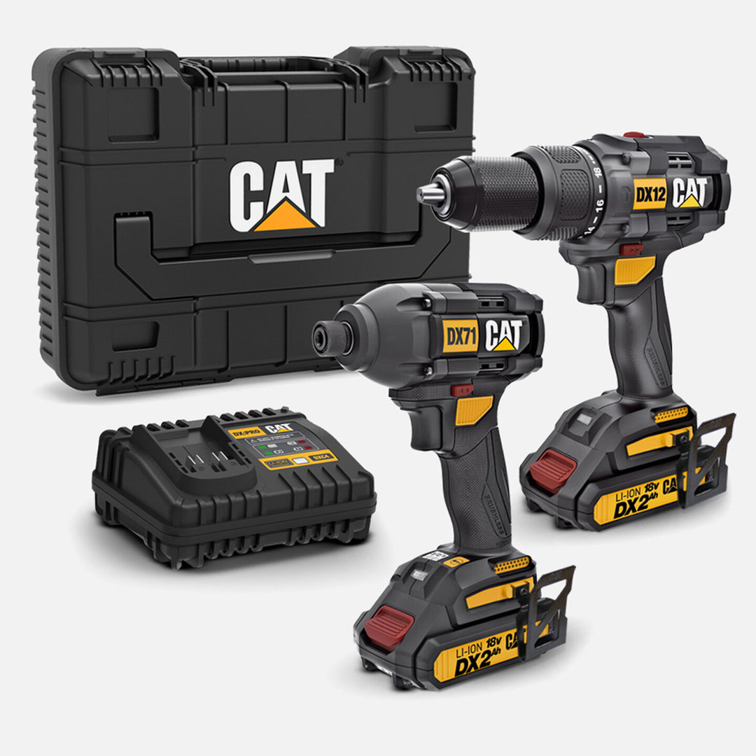 CAT DX12K 18 V 2 Ah Çift Akülü Li-ion Darbeli Profesyonel Akülü Matkap ve Vidalama + DX71 Kömürsüz Darbeli Tornavida Kombo Set