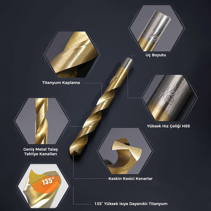 Cat DA02901 16 Parça Profesyonel Titanyum Kaplama HSS Metal Delici Matkap Ucu 3