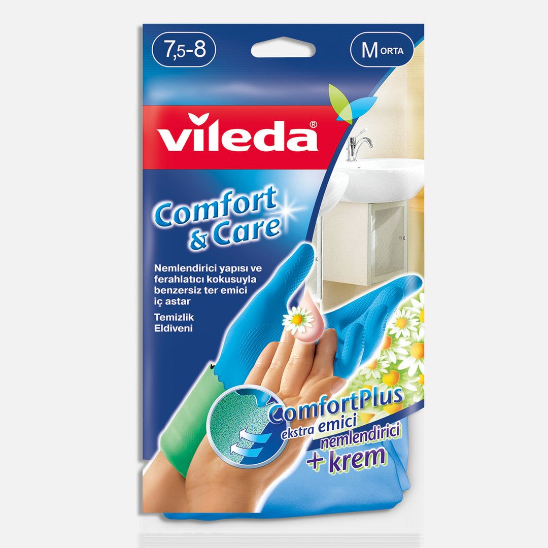 Vileda Comfort &amp; Care Tek Medium Temizlik Eldiveni Mavi 3
