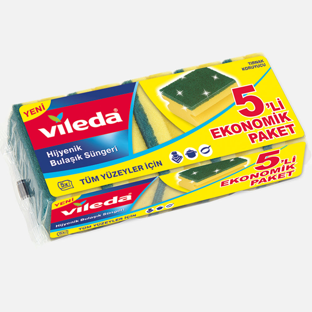 Vileda Yeşil Oluklu 5li Dikdörtgen Bulaşık Süngeri 2