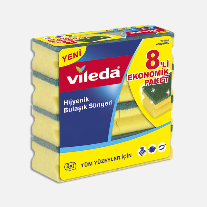 Vileda Yeşil Oluklu 8`li Dikdörtgen Bulaşık Süngeri