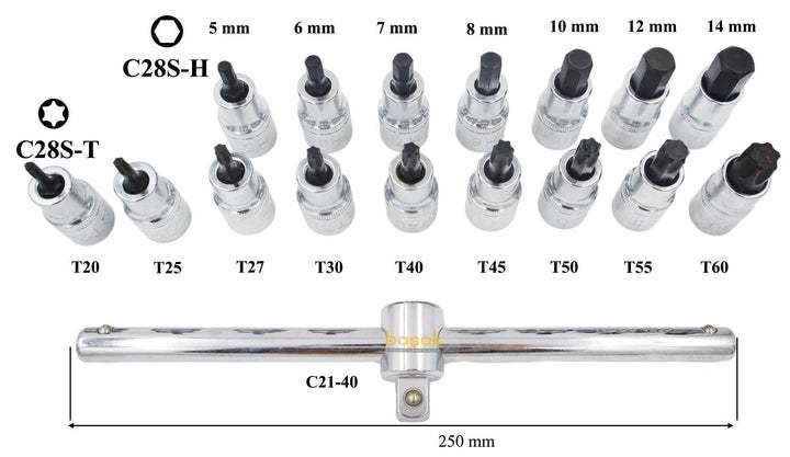 Ceta Form 17 Parça 1/2” TORX ve Lokmalı Allen Takımı C28S-17PTH 2