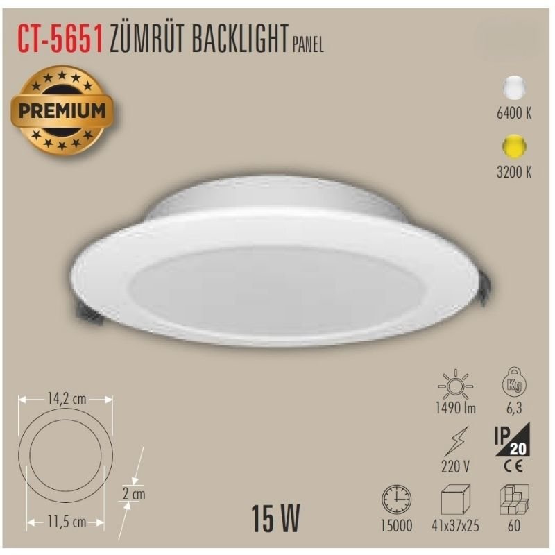 Cata Ct-5651 15W Zümrüt Backlight Panel Beyaz 2