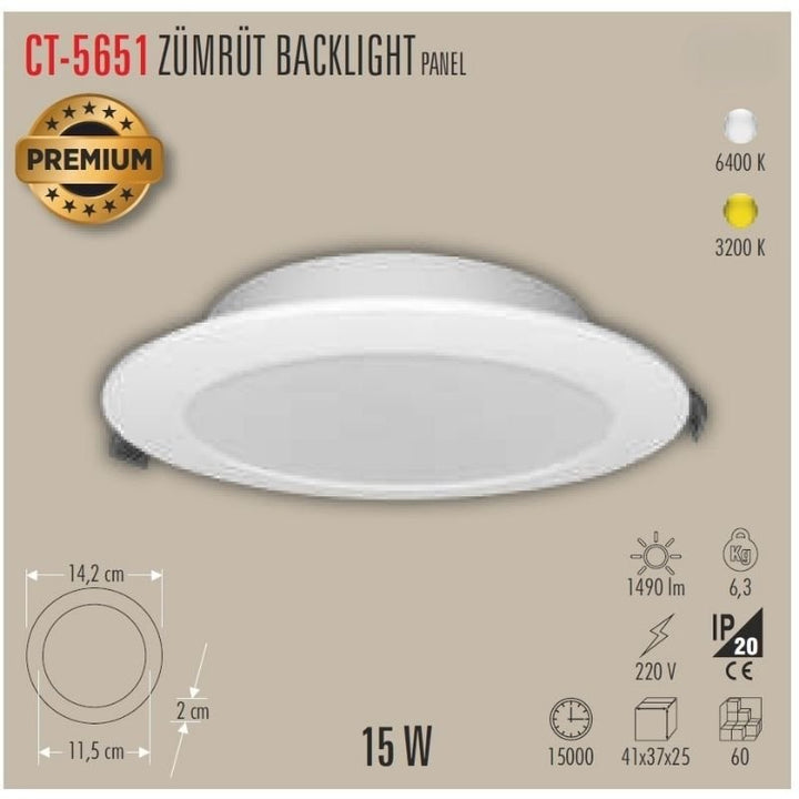 Cata Ct-5651 15W Zümrüt Backlight Panel Beyaz 2