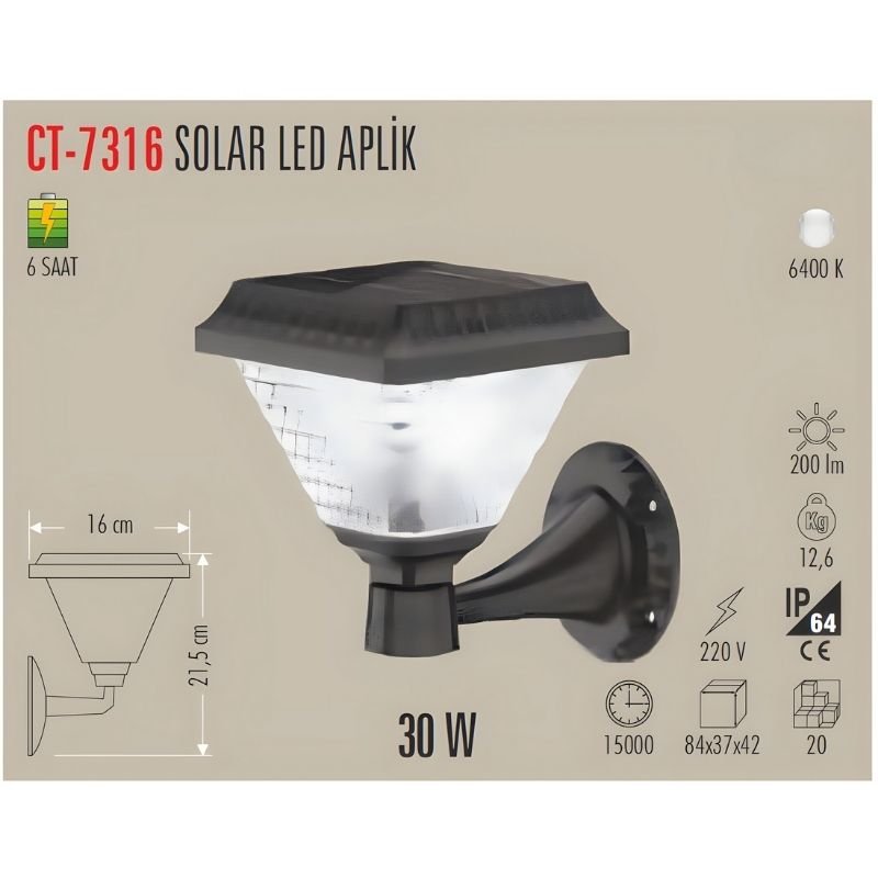 Cata Ct-7316 30W Solar Led Aplik 2