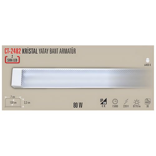 Cata Ct-2482 60W Kristal Yatay Bant Armatür (Beyaz) 3