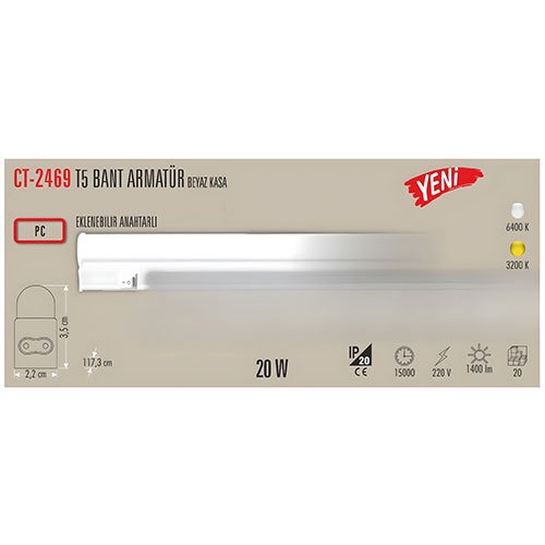 Cata Ct-2469 20W T5 Ledli Bant Armatür Günışığı 6