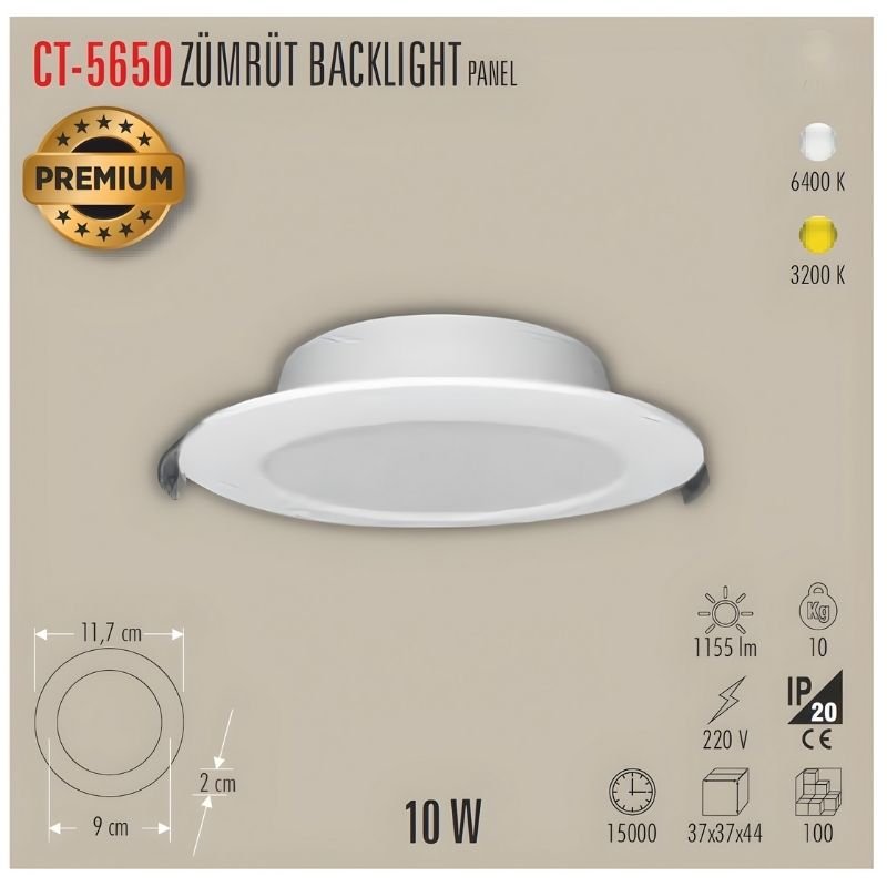Cata Ct-5650 10W Zümrüt Backlight Panel Beyaz 2