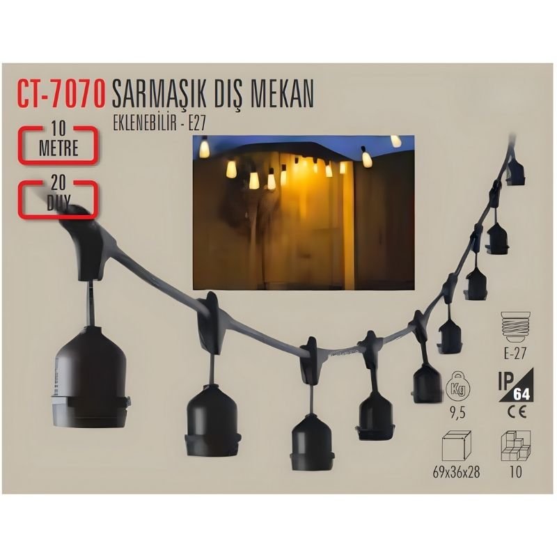 Cata Ct-7070 Sarmaşık Dış Mekan Armatür 10 Metre Eklenebilir 2