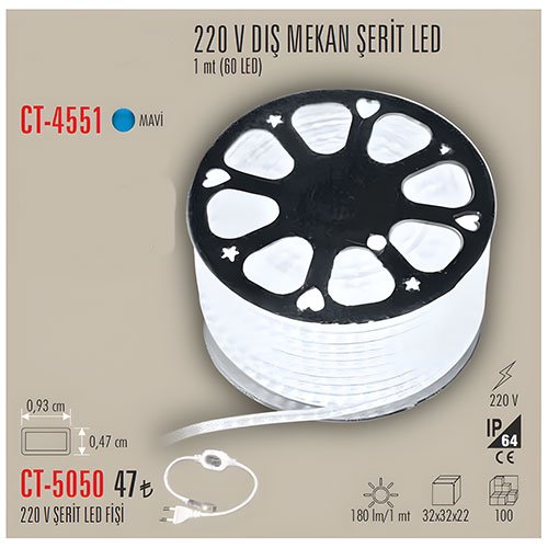 Cata Ct-4551 220V 3 Çip Şerit Led - Mavi 3