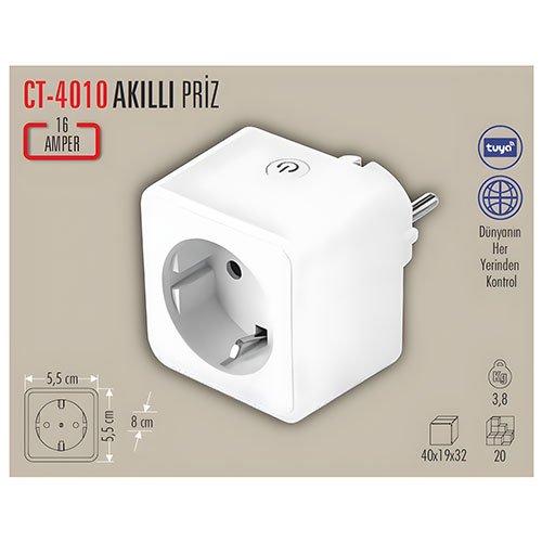 Cata Ct-4010 Wi-fi Akıllı Uzaktan Kumandalı Priz 16 Amper 5