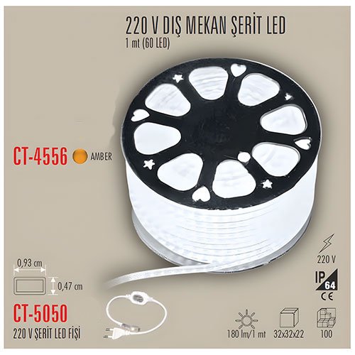 Cata Ct-4556 220V Dış Mekan 3 Çip Şerit Led - Amber 3