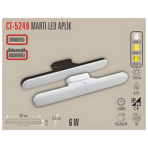 Cata Ct-5249 3W Martı Şarjlı Ledli Aplik - 3 Renk 4