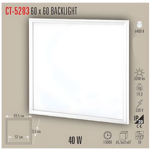 Cata Ct-5283 60*60 cm 40W Backlight Led Panel Armatür -Beyaz 3