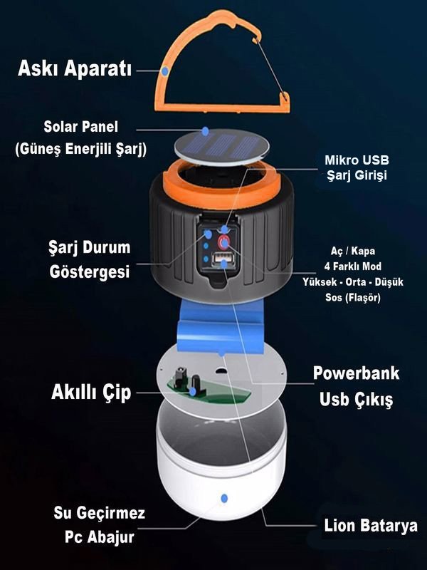 Cata Ct-4289 Urla Şarjlı Solar Kamp Feneri 2
