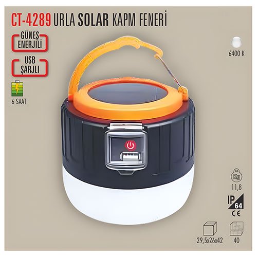 Cata Ct-4289 Urla Şarjlı Solar Kamp Feneri 3
