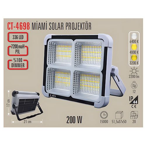 Cata Ct-4698 200W Solar Led Projektör Beyaz 5