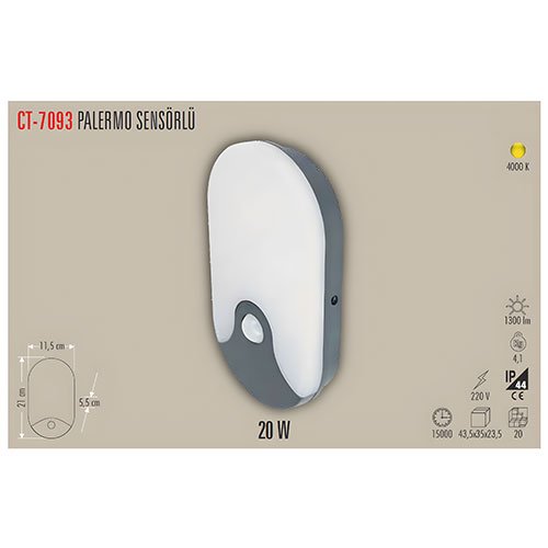 CT-7093 20W S/Ü Led Armatür Sensörlü 4000K 2