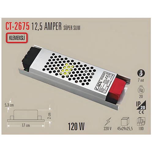 Cata CT-2675 12,5 Amper Led Trafo Süper Slim Fansız 2