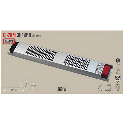 Cata CT-2678 30 Amper Led Trafo Süper Slim Fansız 2