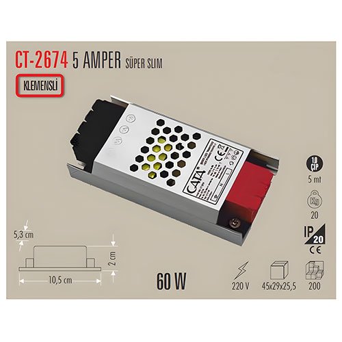 Cata CT-2674 5 Amper Led Trafo Süper Slim Fansız 2