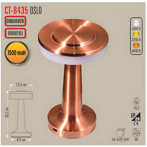 Cata CT-8435 Oslo Şarjlı Masa Lambası 3 Renk 2