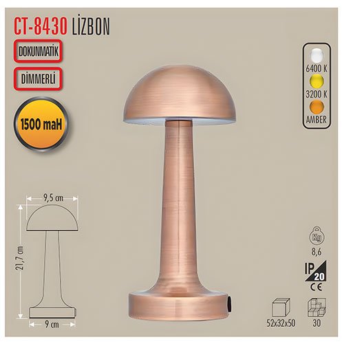 Cata CT-8430 Lizbon Şarjlı Dokunmatik Masa Lambası ( 3 Renk) 2
