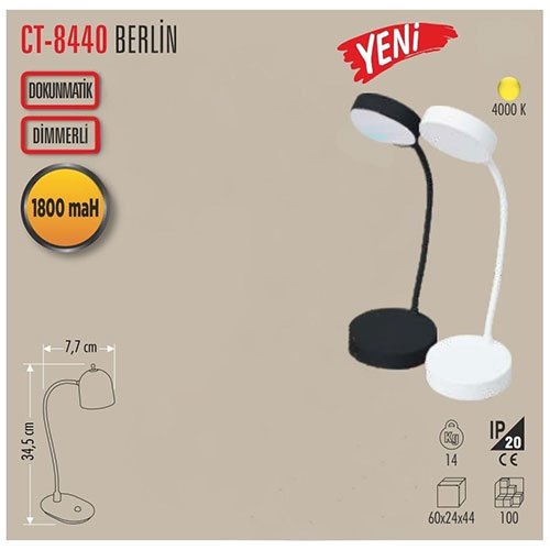 Cata Ct-8440 Berlin Şarjlı Masa Lambası 7